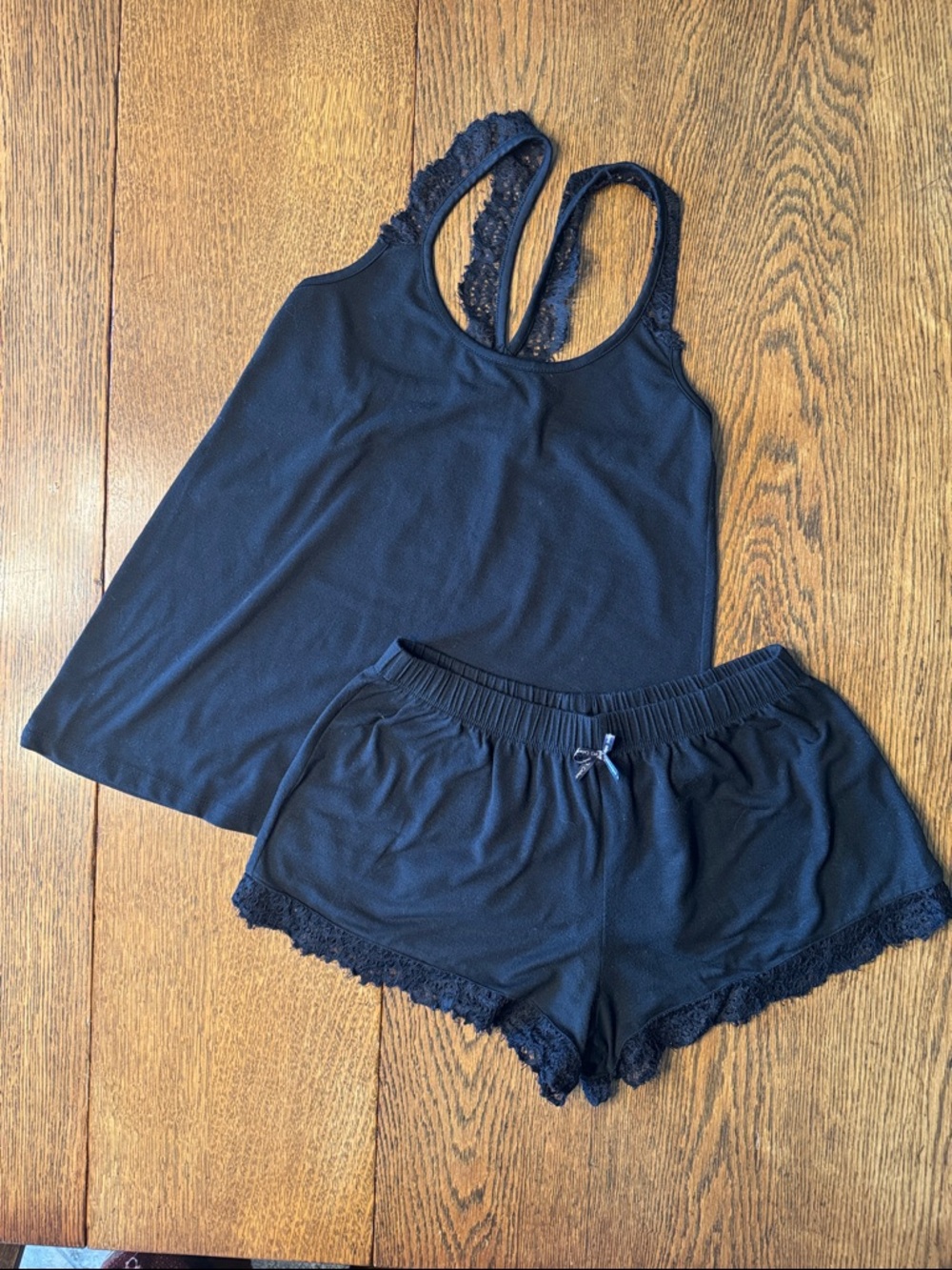 Catherine Malandrino Black Lace-Trim Tank and Short Sleep Set, S